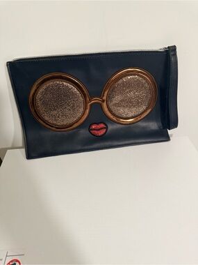 Carlos by Carlos Santana Navy Clutch with Gold Sunglasses Patch and Red Lips